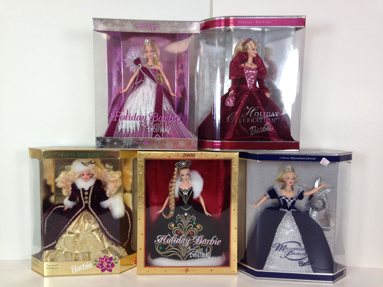 (5) NRFB BARBIES INCLUDING "HOLIDAY CELEBRATION", (1 of 1)