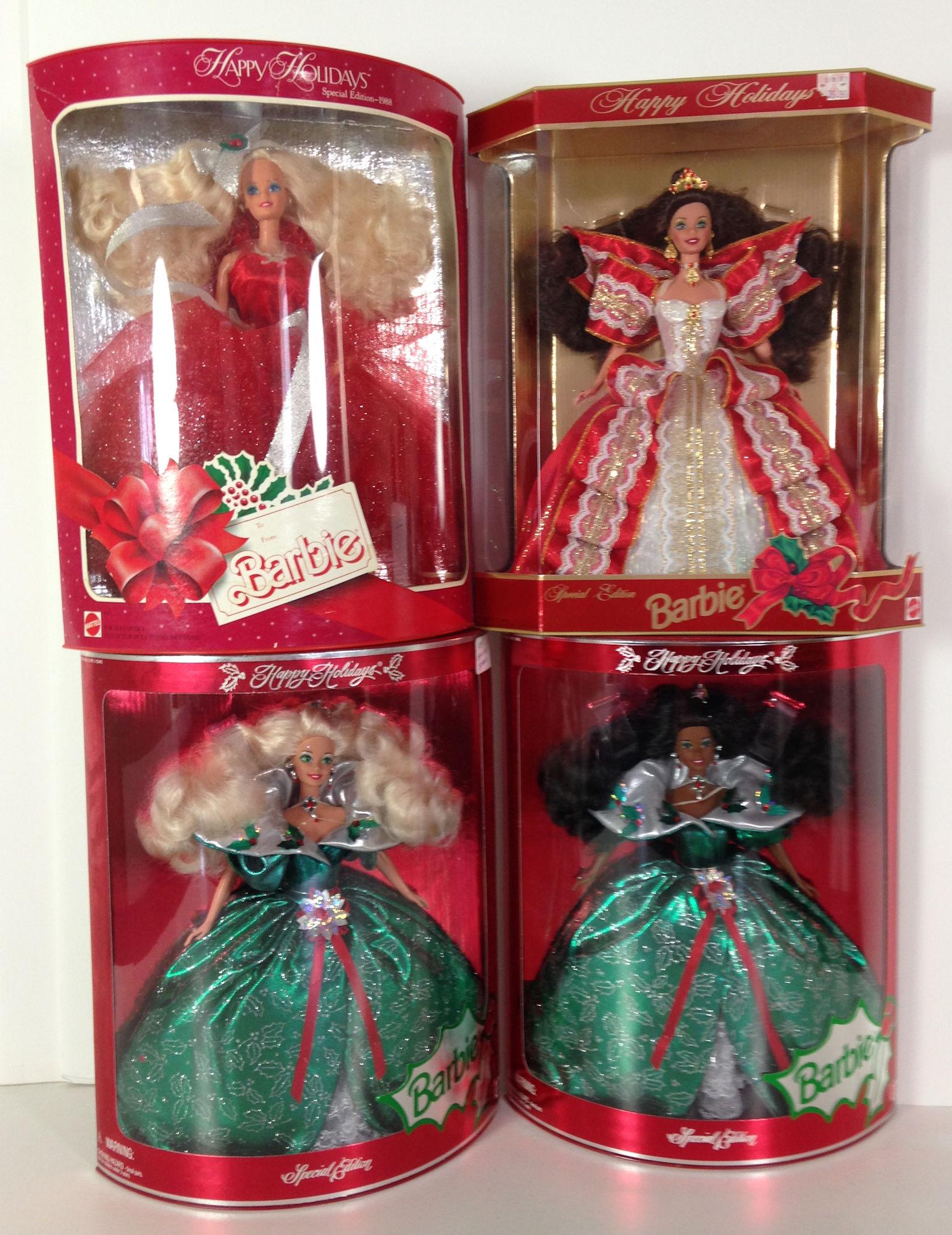 (4) NRFB "HAPPY HOLIDAYS" BARBIES INCLUDING 1988, (2) (1 of 1)