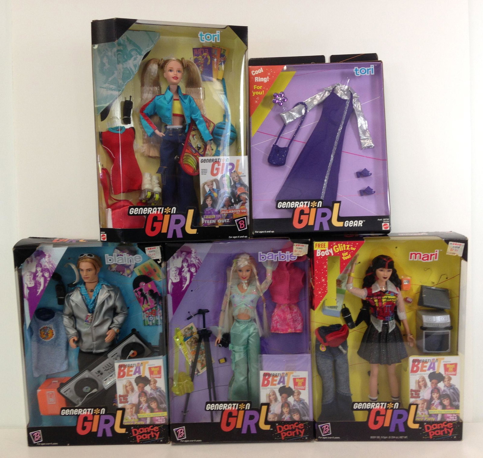 (4) NRFB BARBIE "GENERATION GIRL" FRIENDS INCLUDING: (4) NRFB BARBIE "GENERATION GIRL" FRIENDS INCLUDING BARBIE, MARI BLAINE AND TORI. ALSO INCLUDES NRFB GENERATION GIRL GEAR FOR TORI.