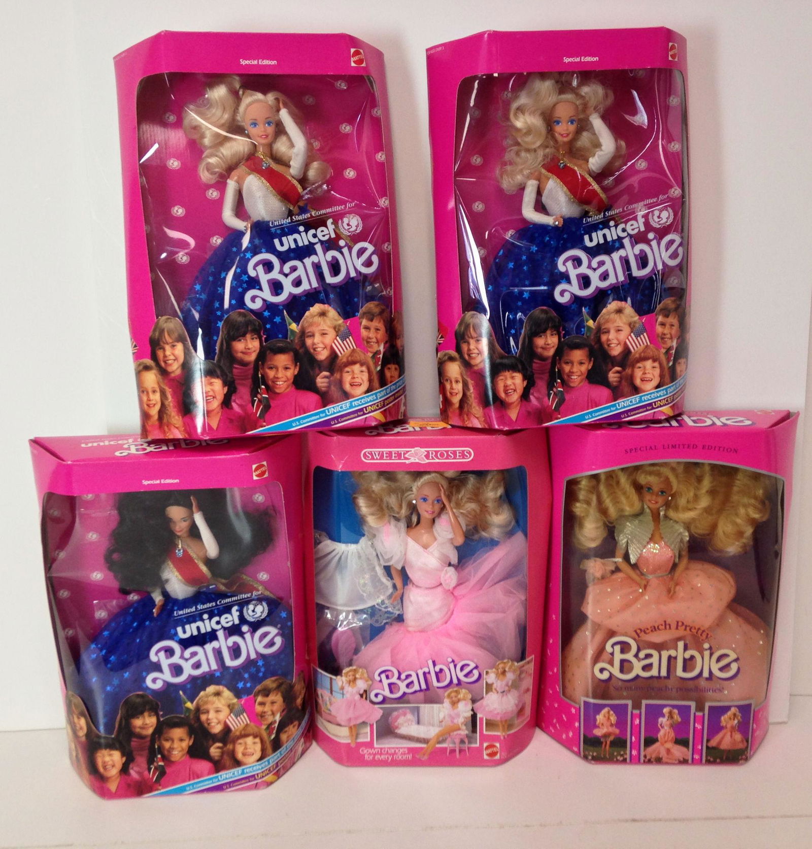 (5) NRFB VINTAGE BARBIES INCLUDING (3) "UNICEF", "SWEET (1 of 1)
