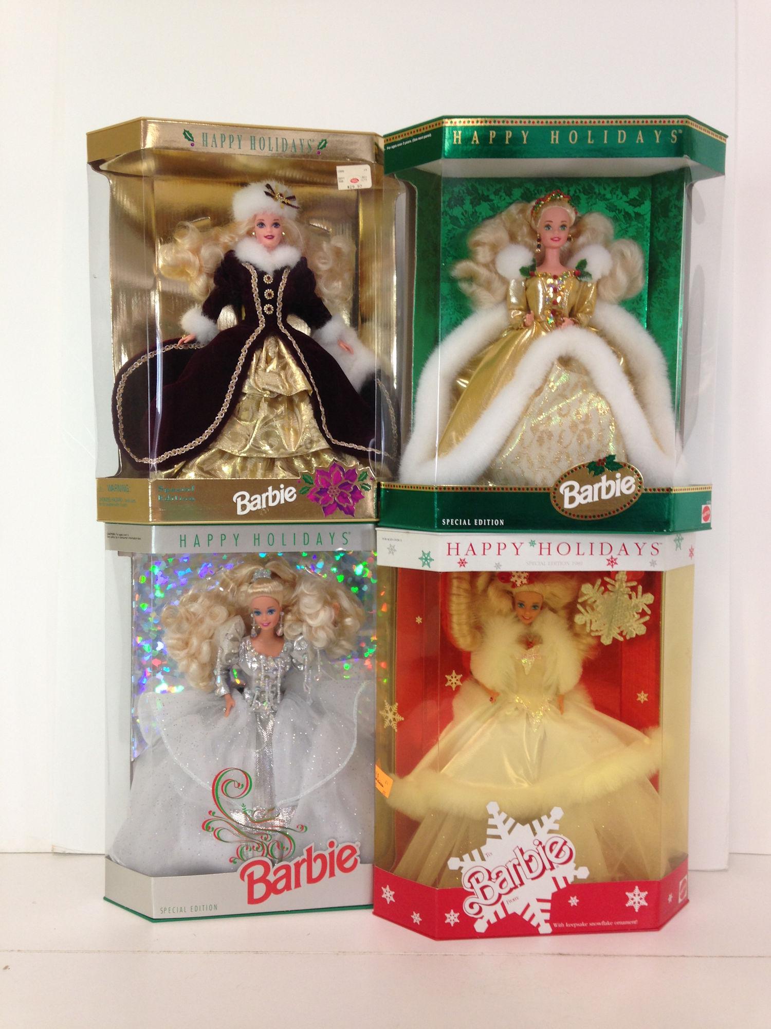 (4) NRFB "HAPPY HOLIDAYS" BARBIES INCLUDING 1989, 1992,: (4) NRFB "HAPPY HOLIDAYS" BARBIES INCLUDING 1989, 1992, 1995 AND 1996.