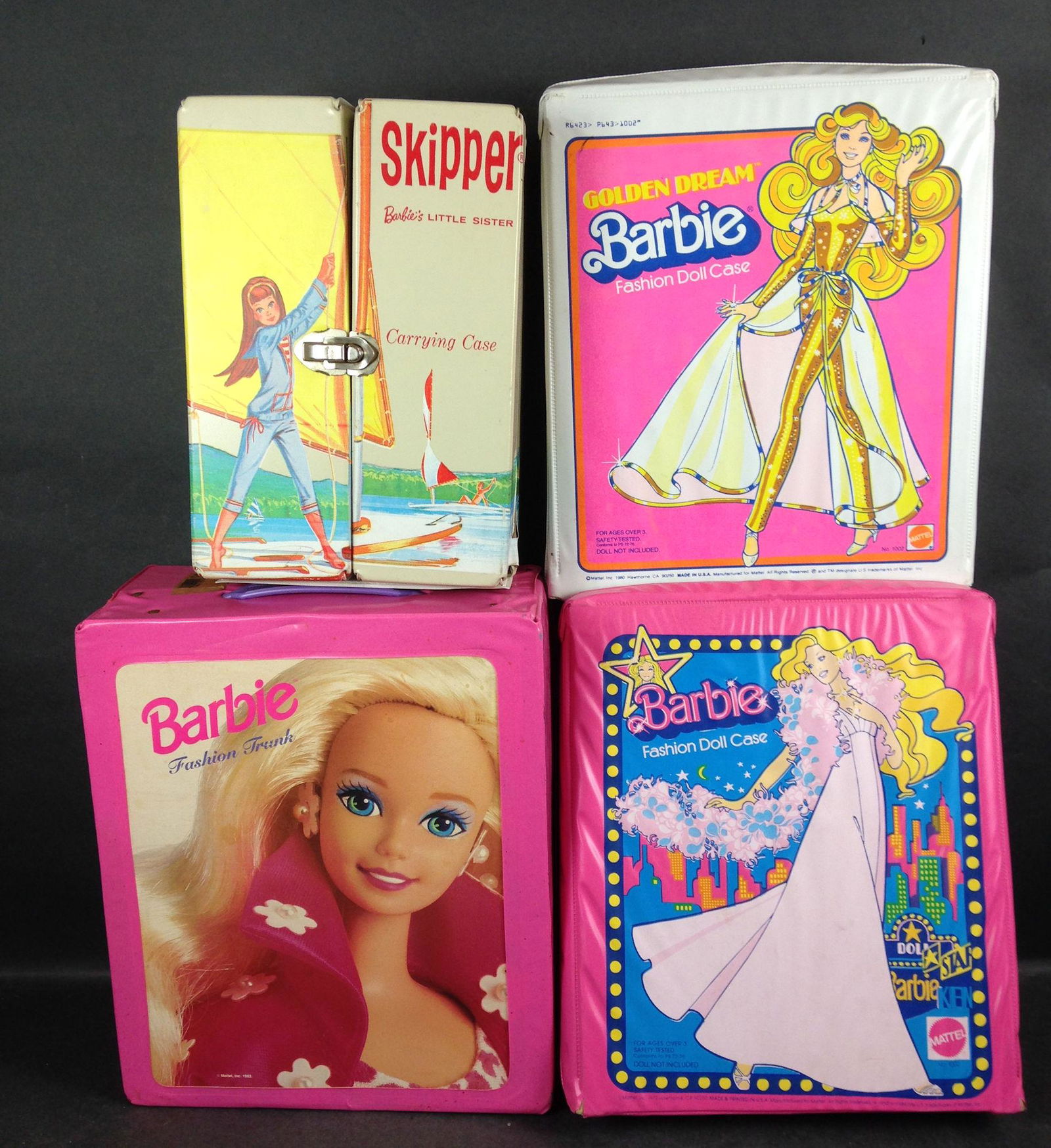 (4) VINTAGE VINYL DOLL CASES INCLUDING (3) BARBIE AND (1 of 2)