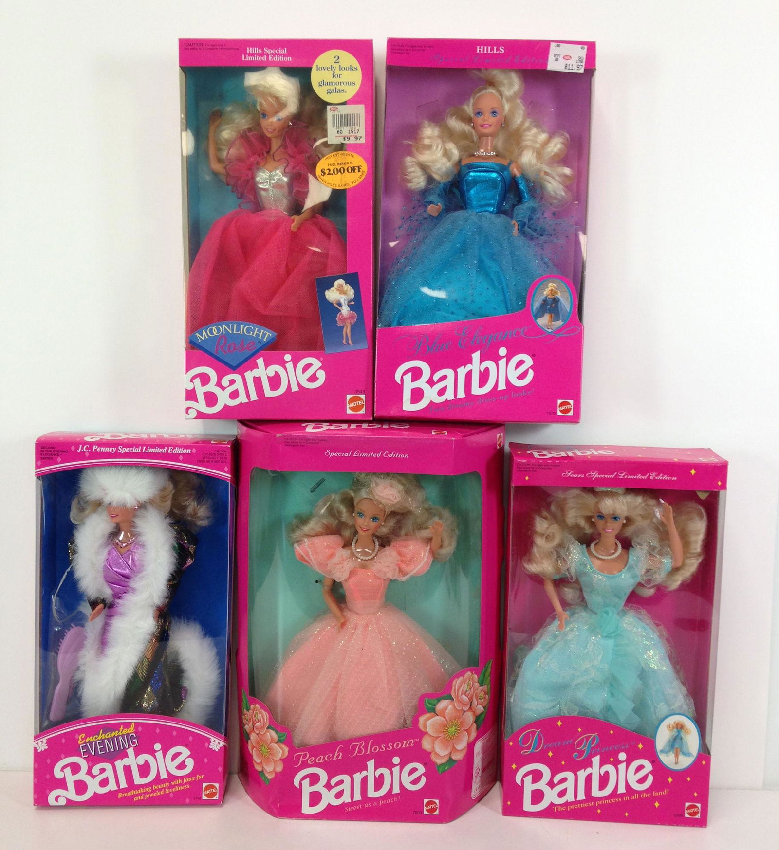 (5) NRFB BARBIES INCLUDING "MOONLIGHT ROSE", "ENCHANTED (1 of 1)