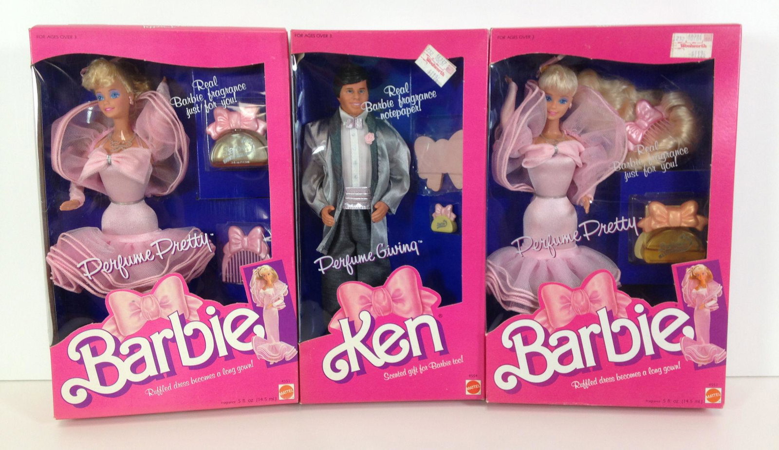 (3) NRFB VINTAGE BARBIE AND KEN INCLUDING (2) "PERFUME: (3) NRFB VINTAGE BARBIE AND KEN INCLUDING (2) "PERFUME PRETTY" BARBIES AND (1) "PERFUME GIVING" KEN.