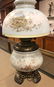VICTORIAN GLASS LAMP WITH HANDPAINTED FONT AND SHADE,