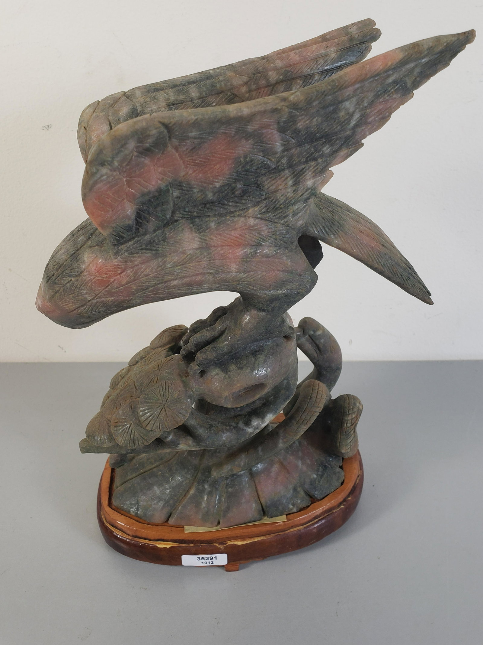 9" SOAPSTONE EAGLE ON A WOODEN BASE: 9" SOAPSTONE EAGLE ON A WOODEN BASE