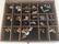 WOOD AND GLASS DISPLAY CASE WITH WADE FIGURINES