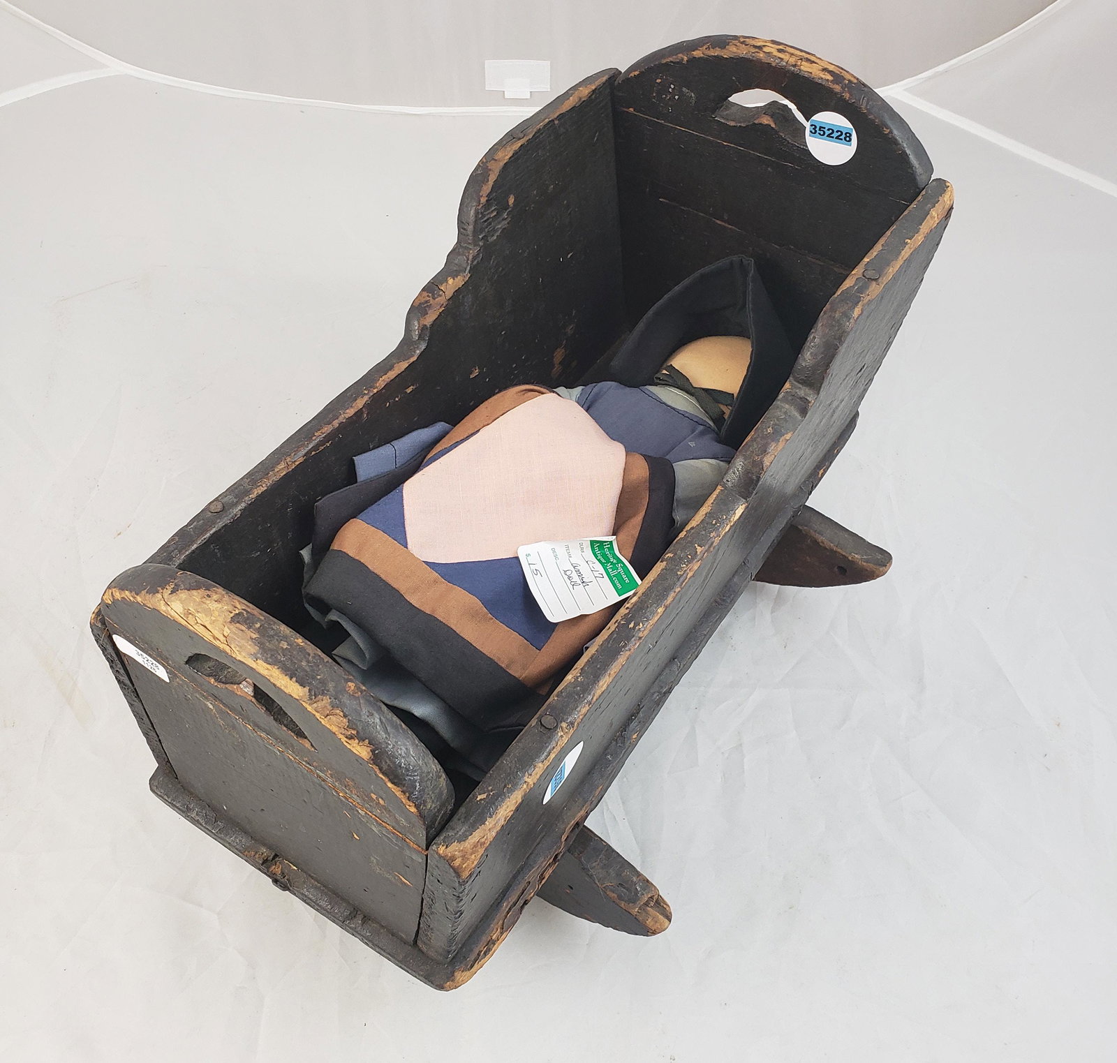 DOLL CRADLE WITH AMISH DOLL: DOLL CRADLE WITH AMISH DOLL