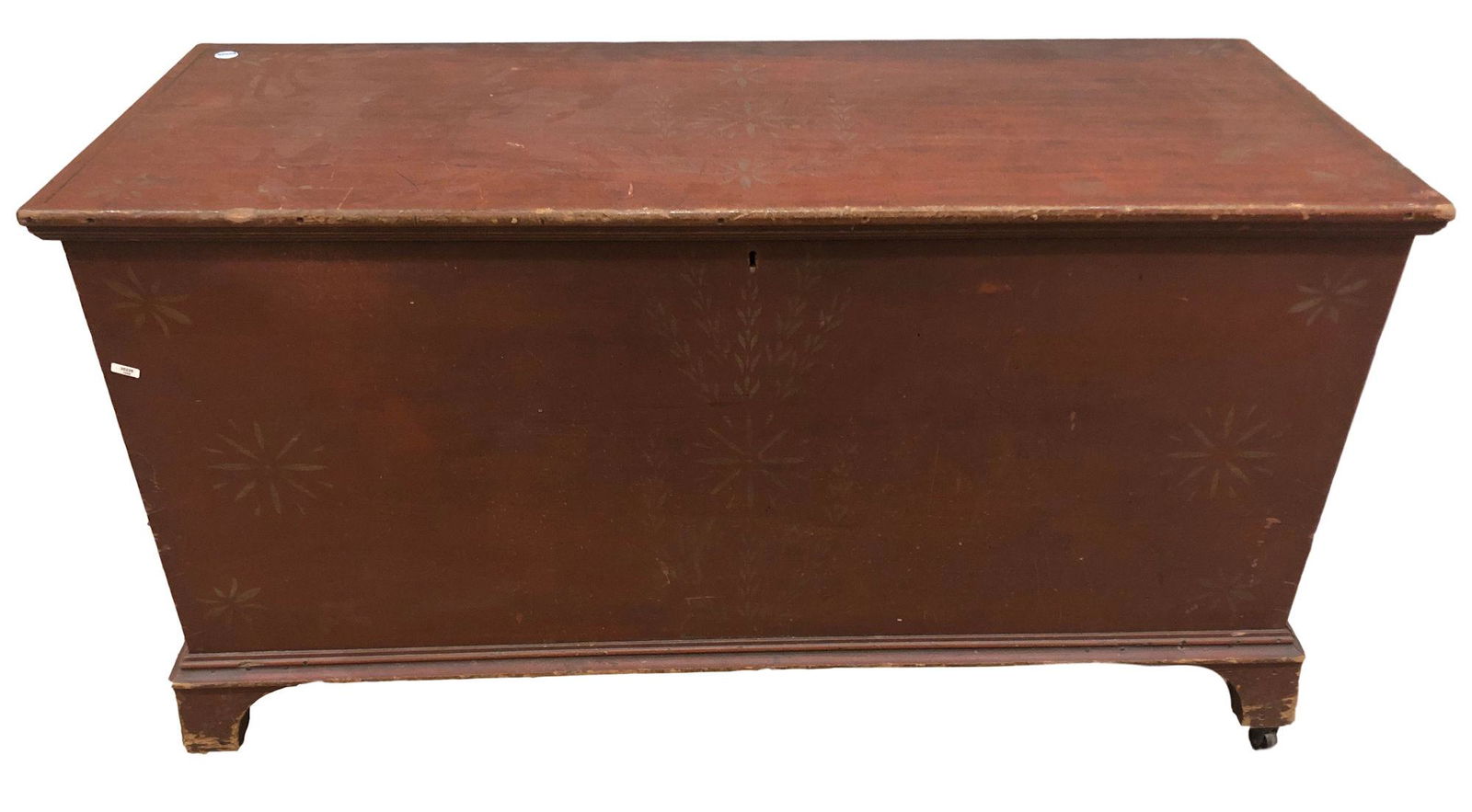 EARLY DOVETAILED BRACKET FOOT BLANKET CHEST WITH RED (1 of 4)