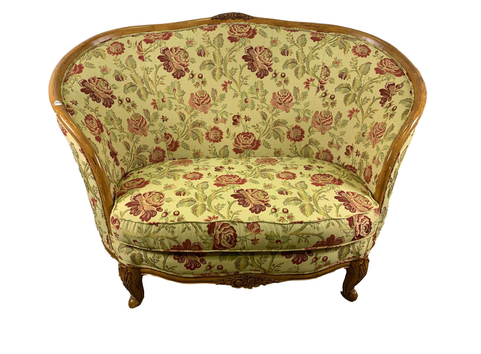 FRENCH STYLE LOVESEAT WITH FLORAL UPHOLSTERY 55"L: FRENCH STYLE LOVESEAT WITH FLORAL UPHOLSTERY 55"L