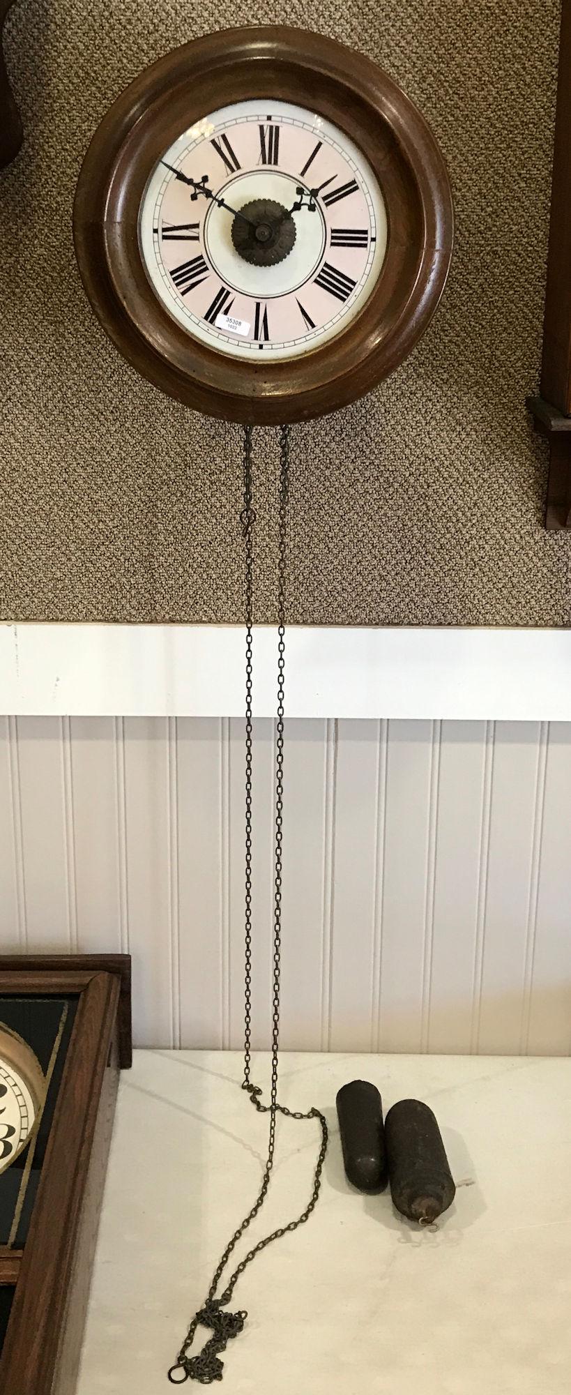 WALNUT ROUND DIAL 2 WEIGHT CLOCK, 11" D (1 of 1)