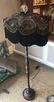TURNED WOOD FLOOR LAMP WITH BLACK FRINGED SHADE 62"H