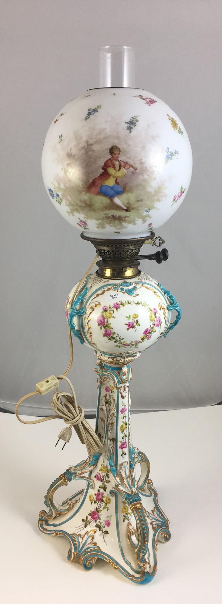 FANCY PORCELAIN VICTORIAN TABLE LAMP, ELECTRIFIED, (1 of 5)