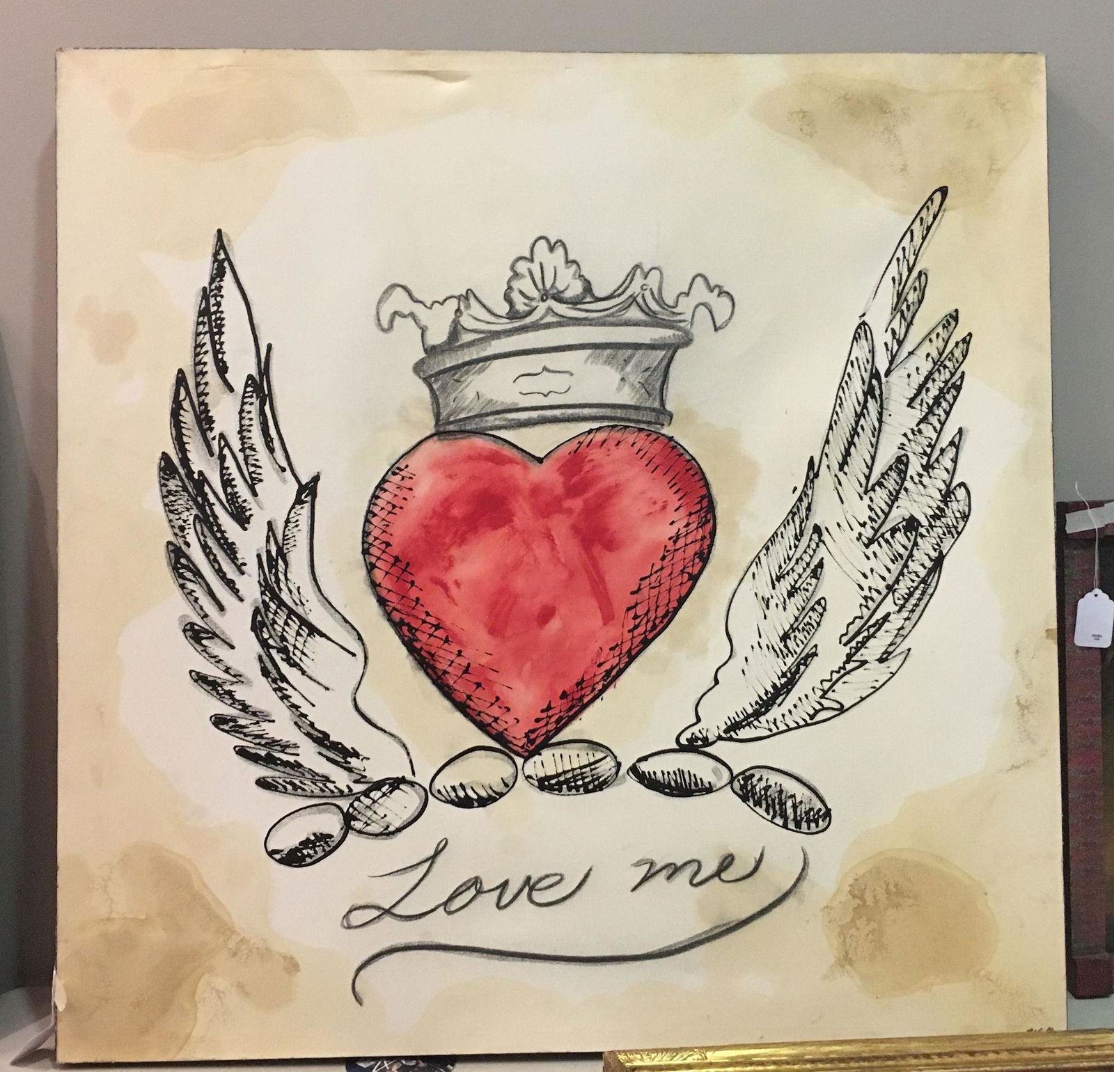 LARGE UNFRAMED PAINTING "LOVE ME" BY ANDREA V?? 43" X (1 of 3)