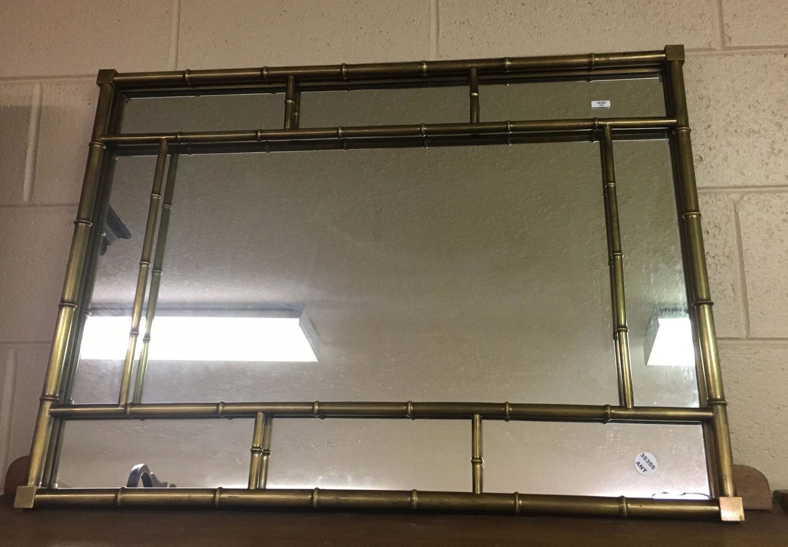 BRASS MIRROR WITH BAMBOO STYLE FRAME, 24" X 34" (1 of 2)