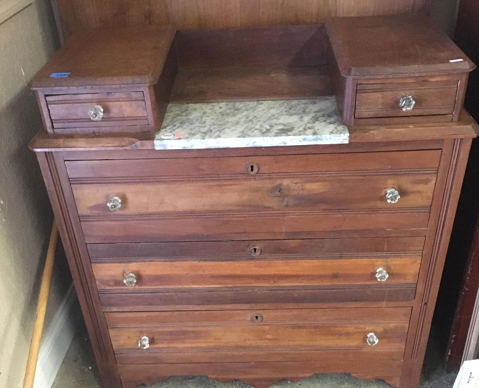 WALNUT VICTORIAN THREE DRAWER DRESSER WITH MARBLE (1 of 2)