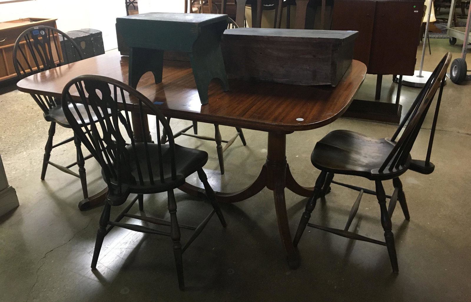 BANDED MAHOGANY DUNCAN PHYFE TABLE, 62" X 42" X 30",: BANDED MAHOGANY DUNCAN PHYFE TABLE, 62" X 42" X 30", WITH FIVE 12" LEAVES IN CASE