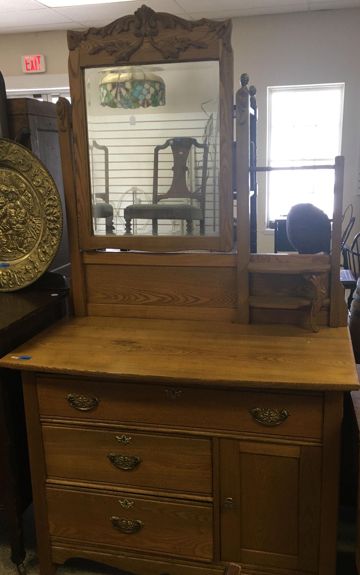 TURN OF THE CENTURY OAK, GENTLEMANS DRESSER WITH: TURN OF THE CENTURY OAK, GENTLEMANS DRESSER WITH MIRROR, 42" X 20" X 65"