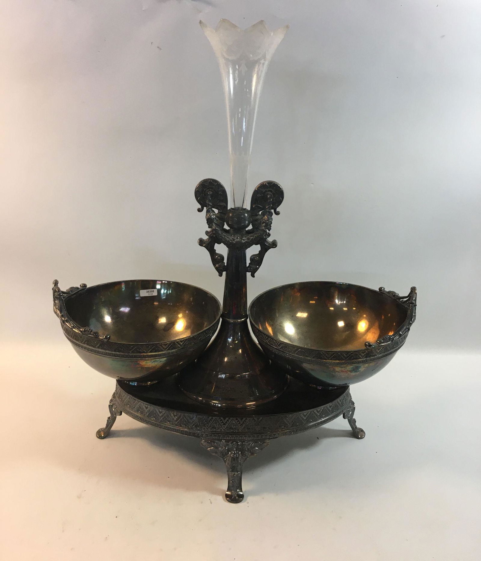 FANCY VICTORIAN SILVERPLATE DOUBLE CONSOLE DISH WITH (1 of 6)