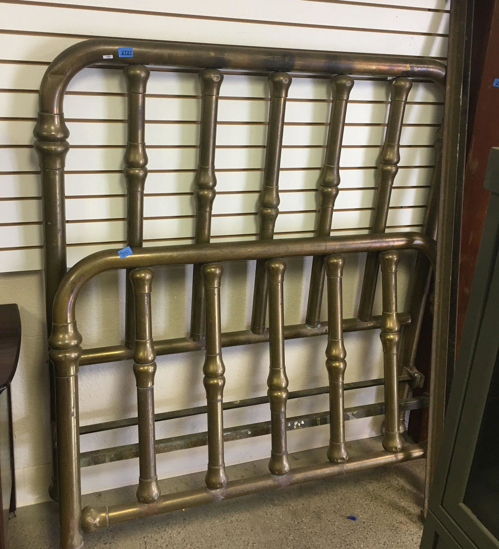 HEAVY TUBULAR BRASS DOUBLE BED, 60" HIGH: HEAVY TUBULAR BRASS DOUBLE BED, 60" HIGH