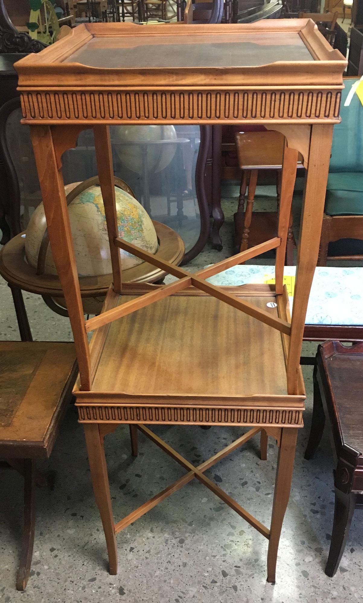 PR MAHOGANY CROSS STRETCHER END STANDS WITH GLASS TOPS (1 of 1)