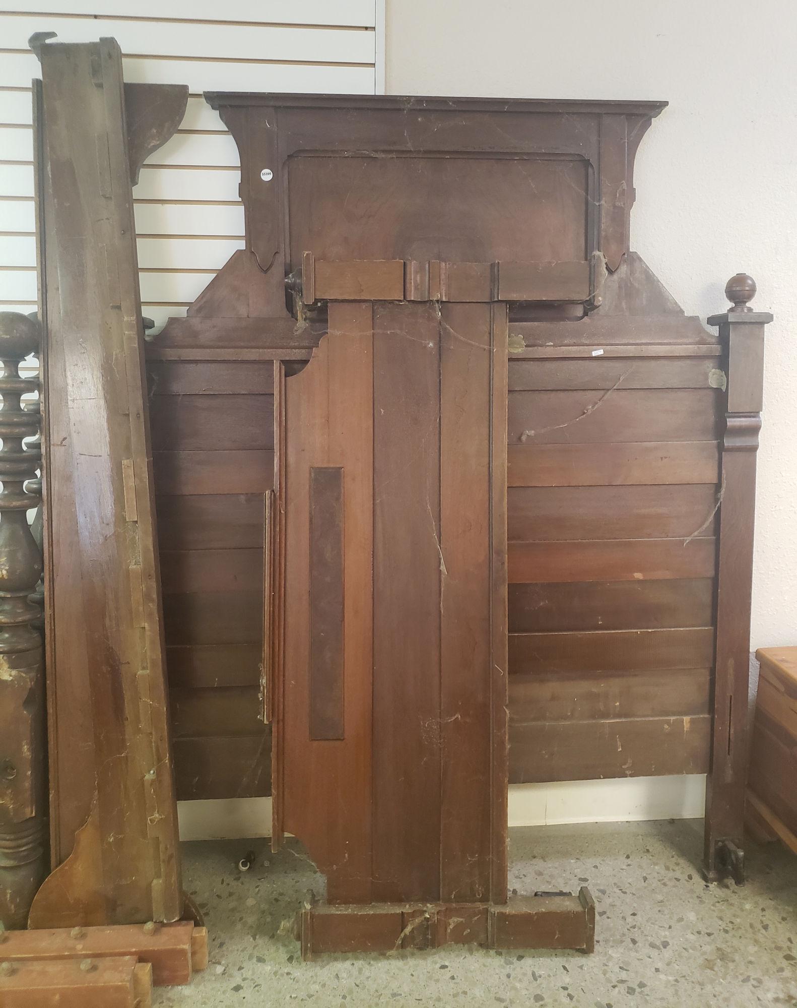 WALNUT VICTORIAN HIGH BACK BED WITH RAILS (1 of 1)