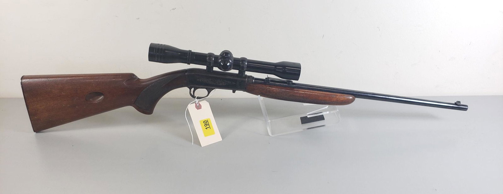 BROWNING MODEL 22 AUTO .22 CALIBER SEMI-AUTO RIFLE SN:: BROWNING MODEL 22 AUTO .22 CALIBER SEMI-AUTO RIFLE SN: NONE, INCLUDING SCOPEBY BIDDING ON THIS LOT BUYER ACCEPTS RESPONSIBILITY OF KNOWLEDGE OF STATE AND FEDERAL LAWS FOR RECEIVING THIS ITEM.