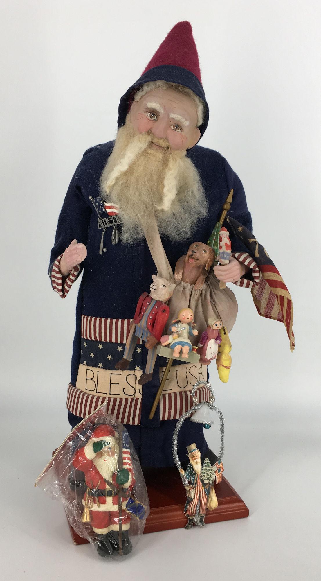 BOX LOT CHRISTMAS INCLUDING 21.5" PATRIOTIC SANTA ON: BOX LOT CHRISTMAS INCLUDING 21.5" PATRIOTIC SANTA ON STAND