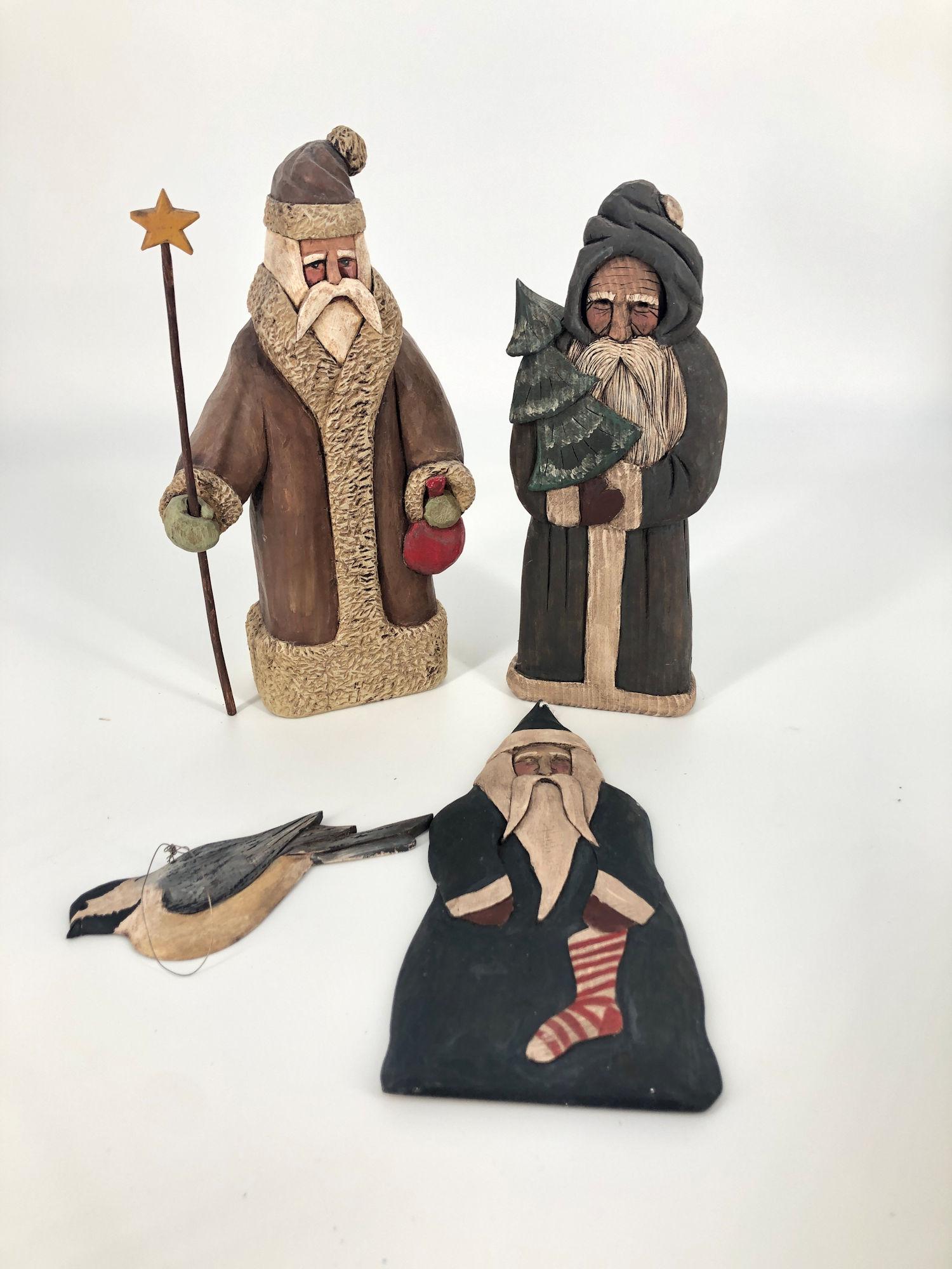 BOX LOT CHRISTMAS INCLUDING 4 R. WINTERFIELD PIECES, 3: BOX LOT CHRISTMAS INCLUDING 4 R. WINTERFIELD PIECES, 3 SANTAS, 1 BIRD. 9" - 10.5"