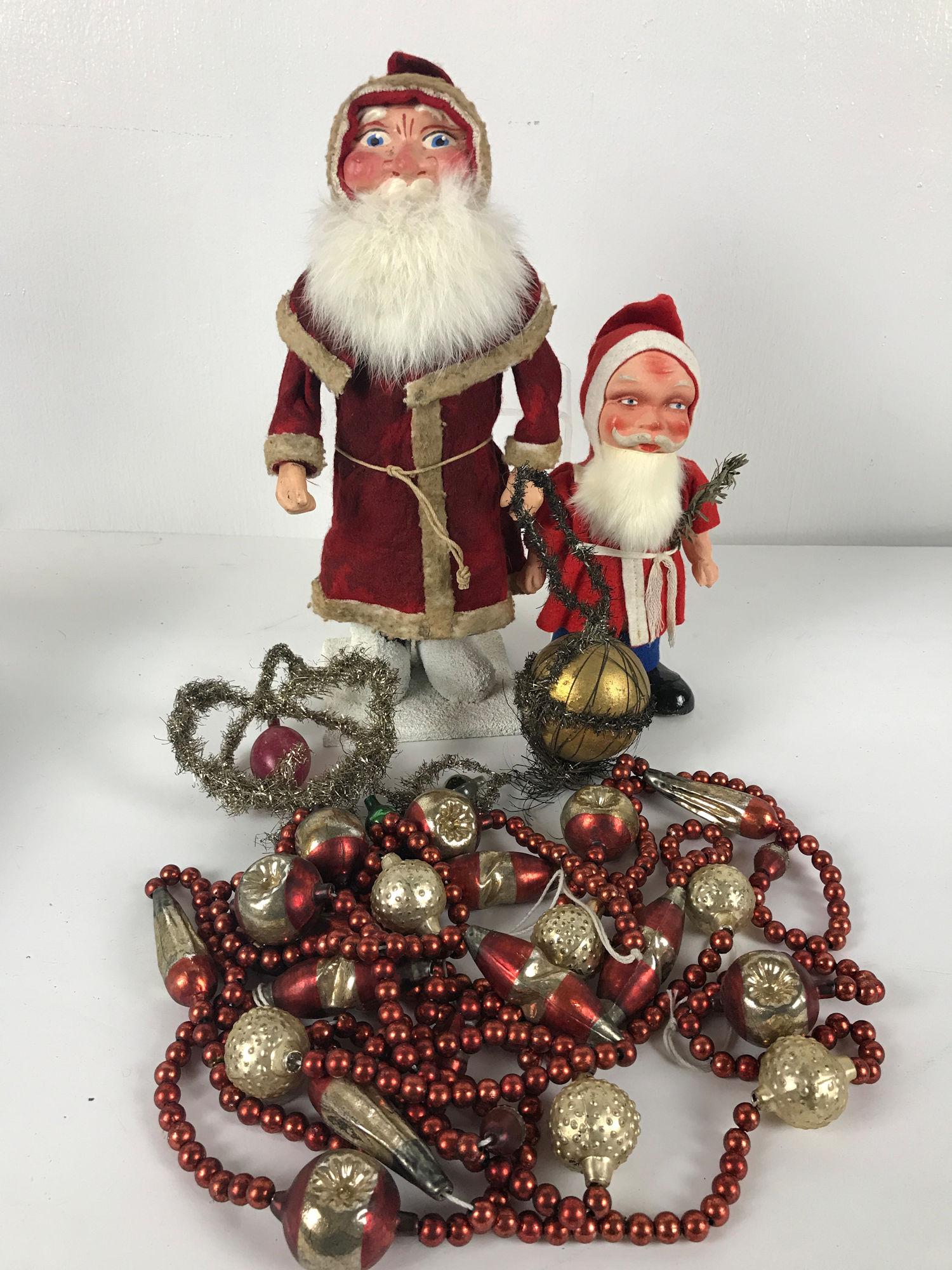 BOX LOT CHRISTMAS INCLUDING VINTAGE GERMAN SANTA DOLL, (1 of 1)