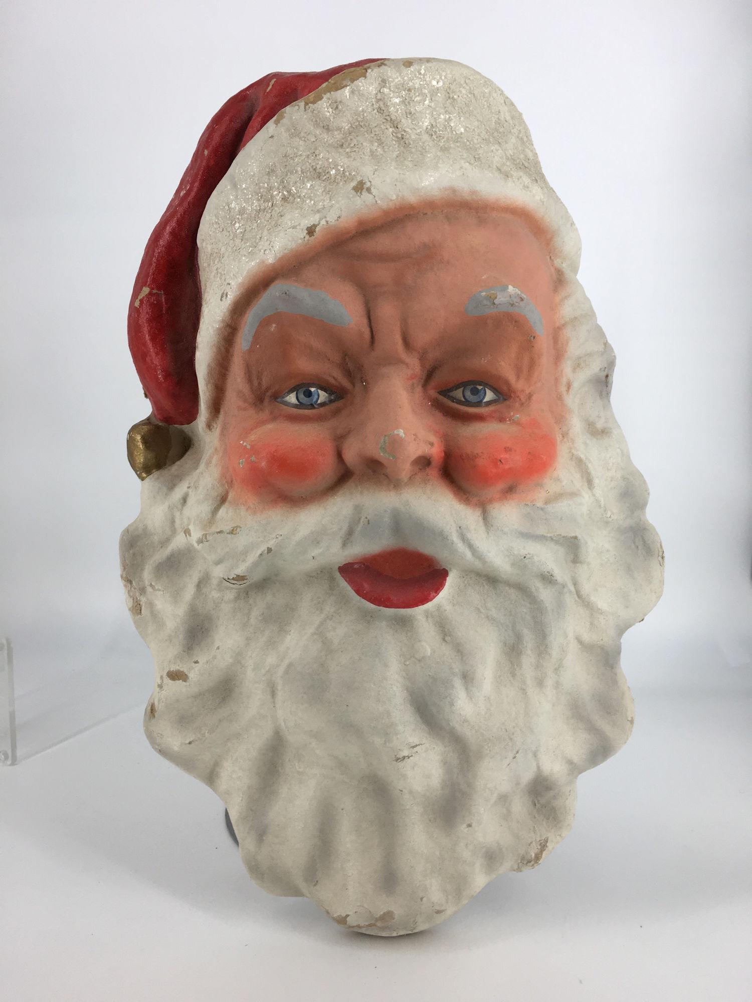 17" VINTAGE PAPER MACHE SANTA HEAD DECOR: 17" VINTAGE PAPER MACHE SANTA HEAD DECOR