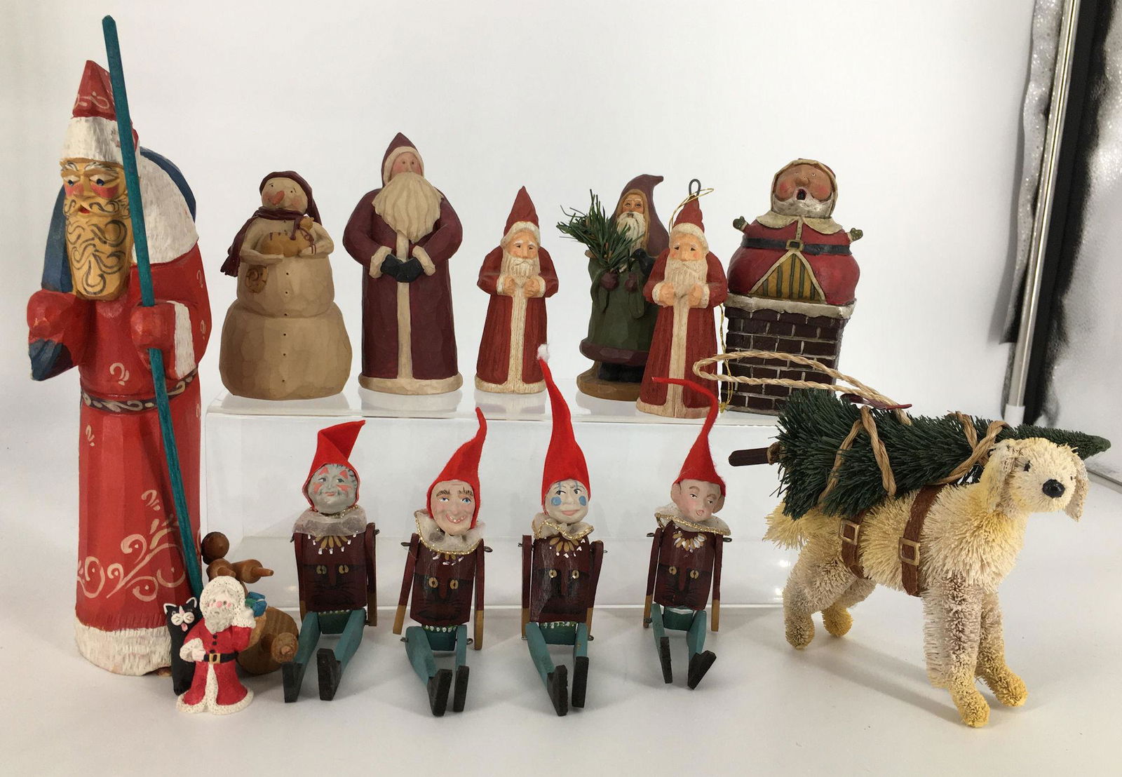 BOX LOT CHRISTMAS INCLUDING A 10" HAND CARVED SANTA AND (1 of 1)