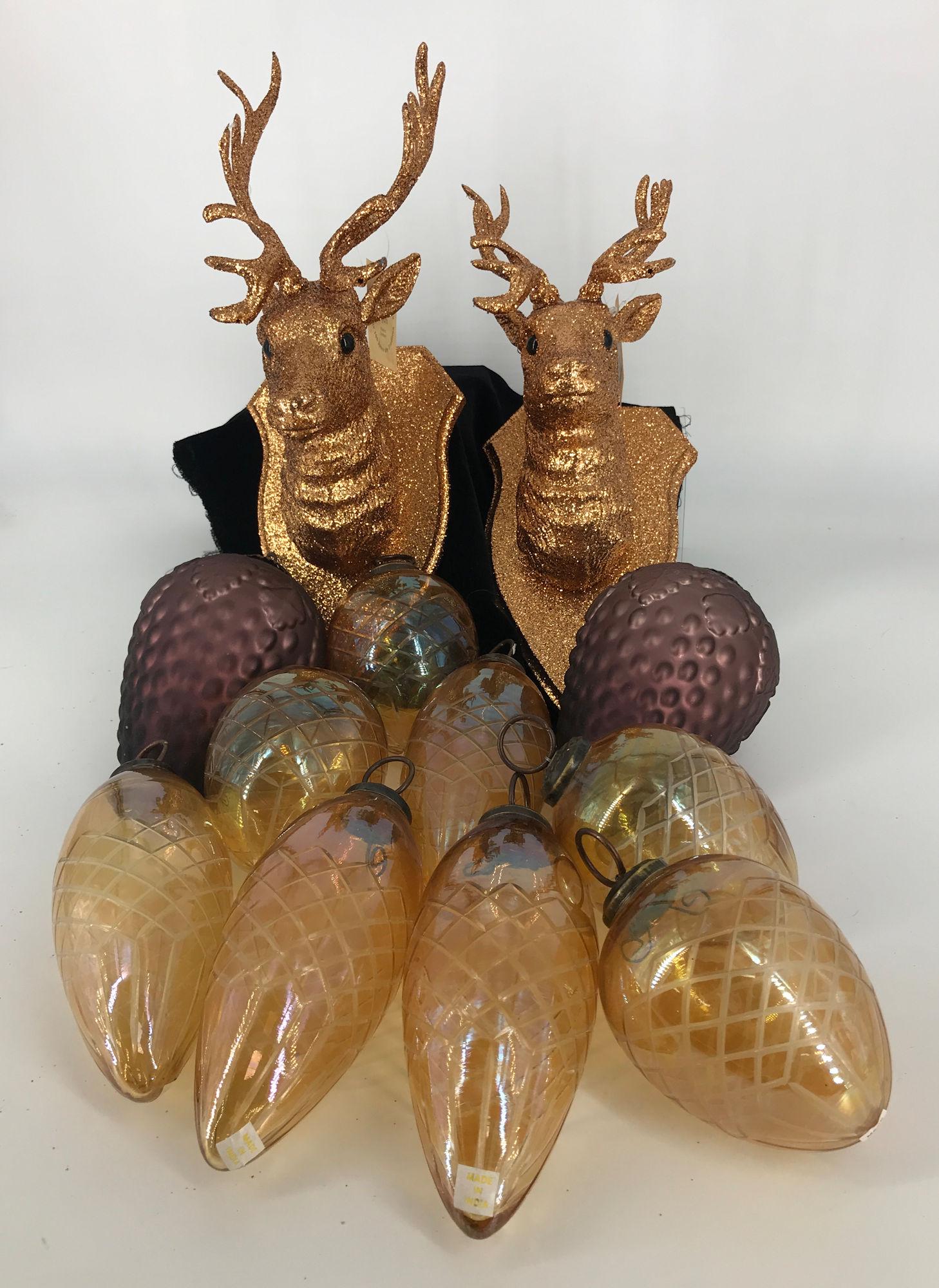 BOX LOT CHRISTMAS INCLUDING TWO GLITTER DEER HEADS 13" (1 of 1)