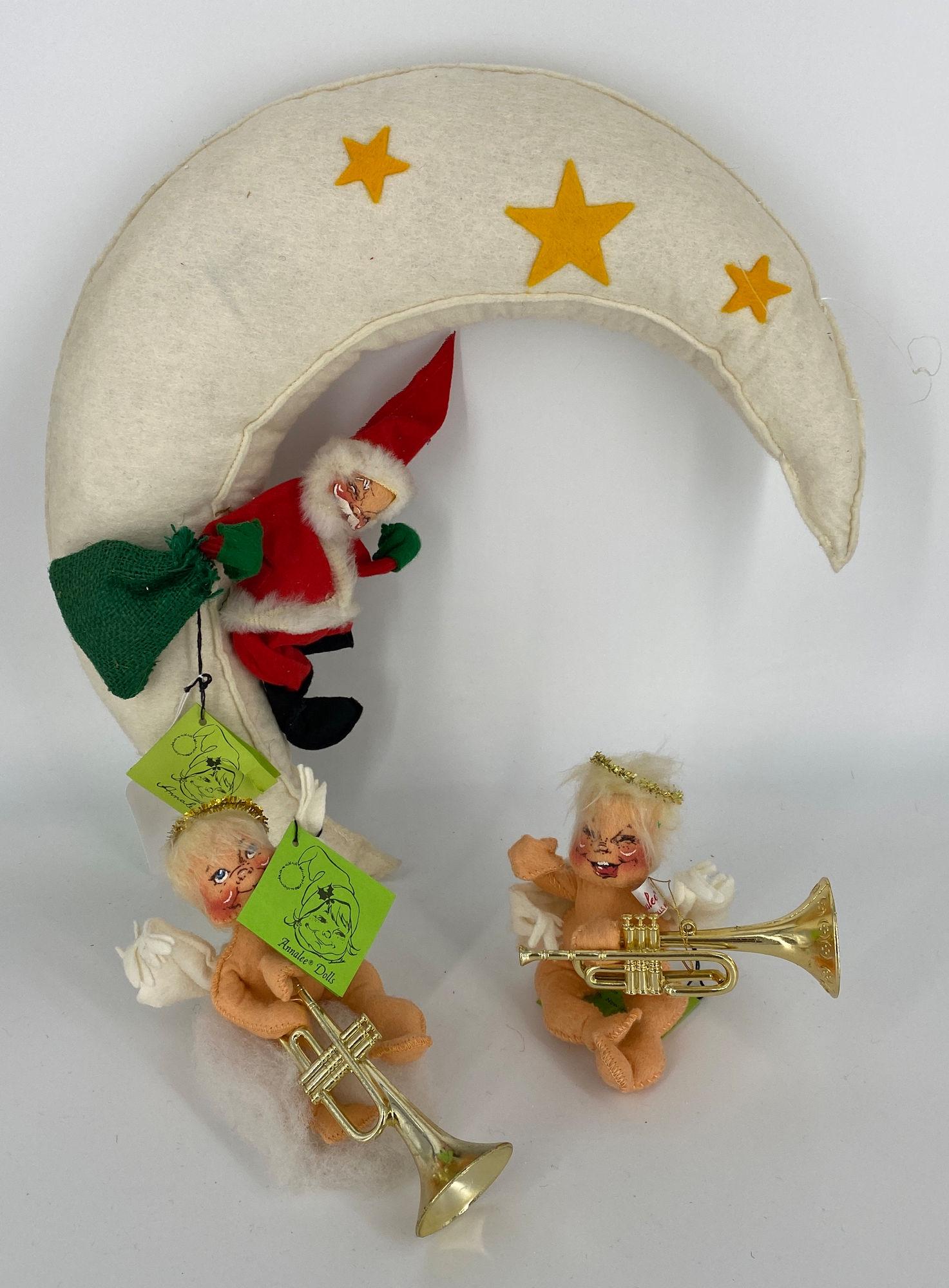 (3) ANNALEE DOLLS, SANTA ON MOON & 2 ANGELS, MOON IS (1 of 4)