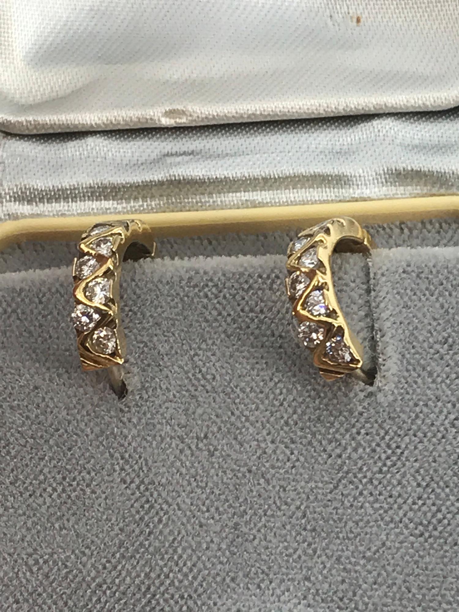 14KT YELLOW GOLD AND DIAMOND HOOP EARRINGS (1 of 3)