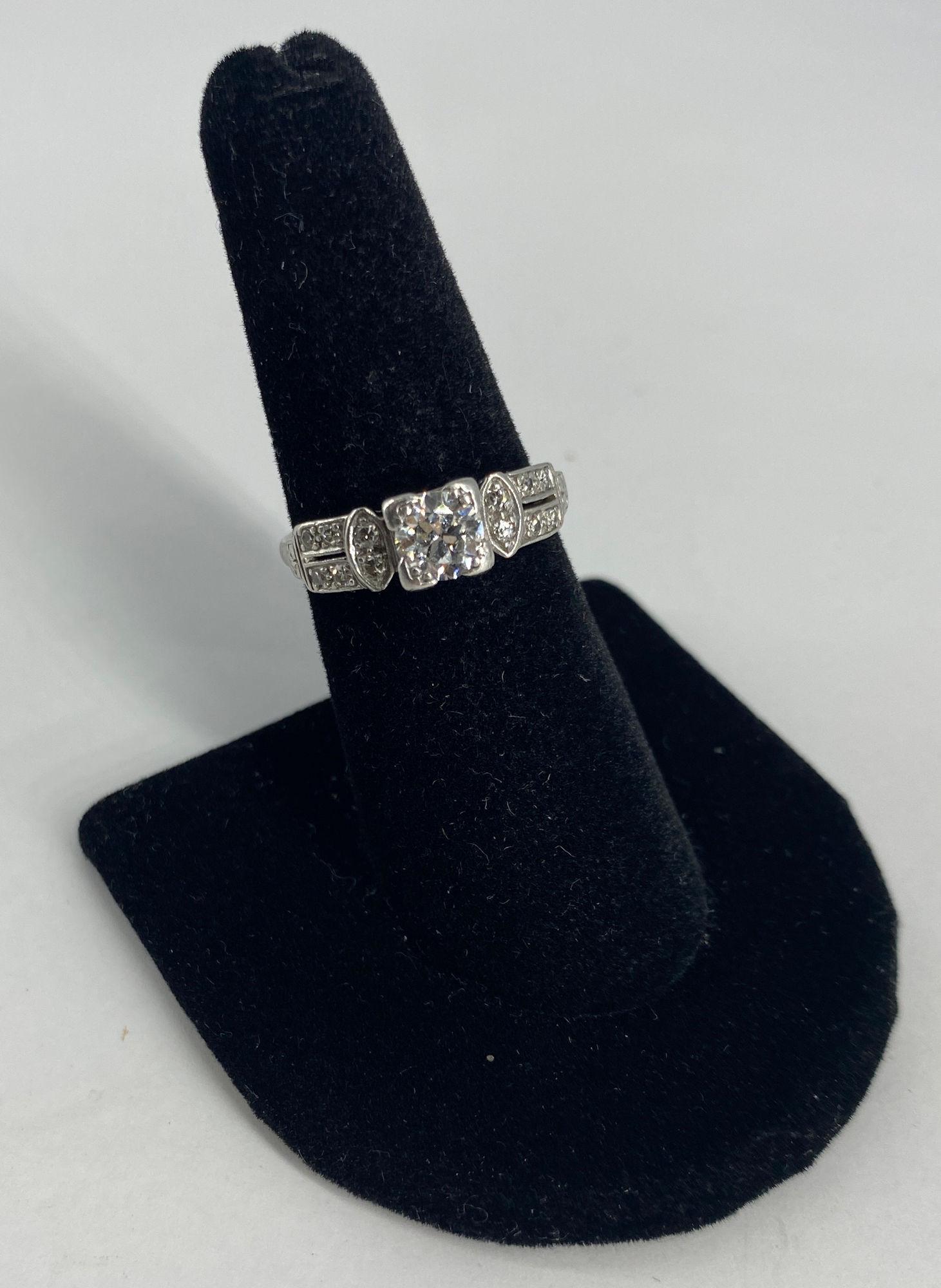 PLATINUM AND DIAMOND RING ~ SIZE 7, TAPERED SHANK WITH (1 of 9)