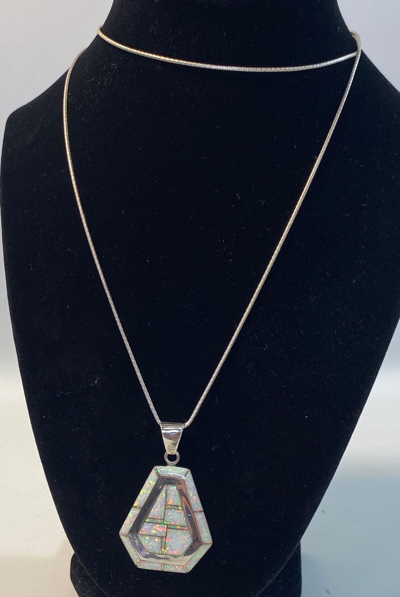 STERLING SILVER AND OPAL NECKLACE (1 of 7)