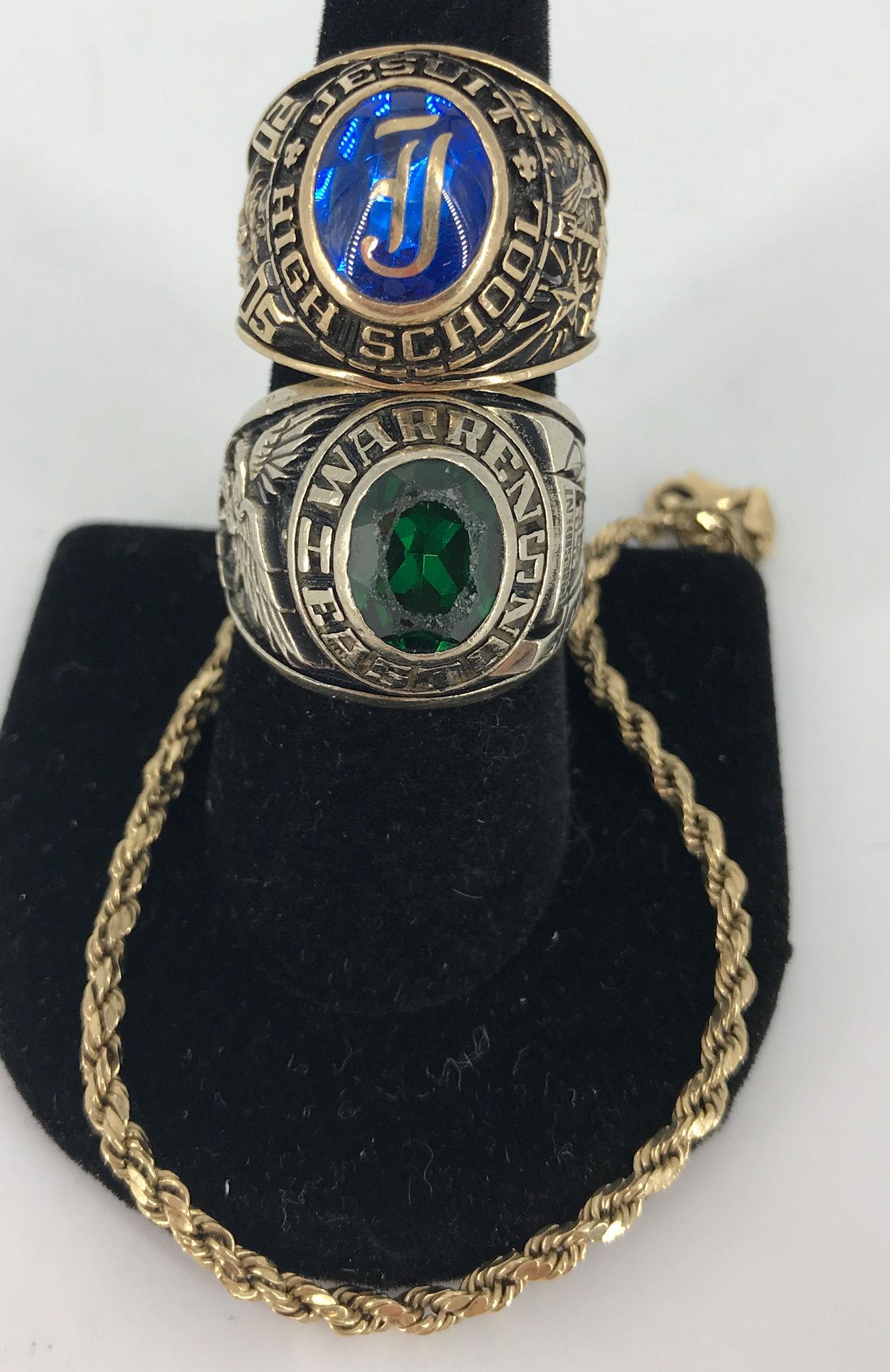 2 CLASS RINGS & ONE BROKEN GOLD CHAIN (1 of 1)