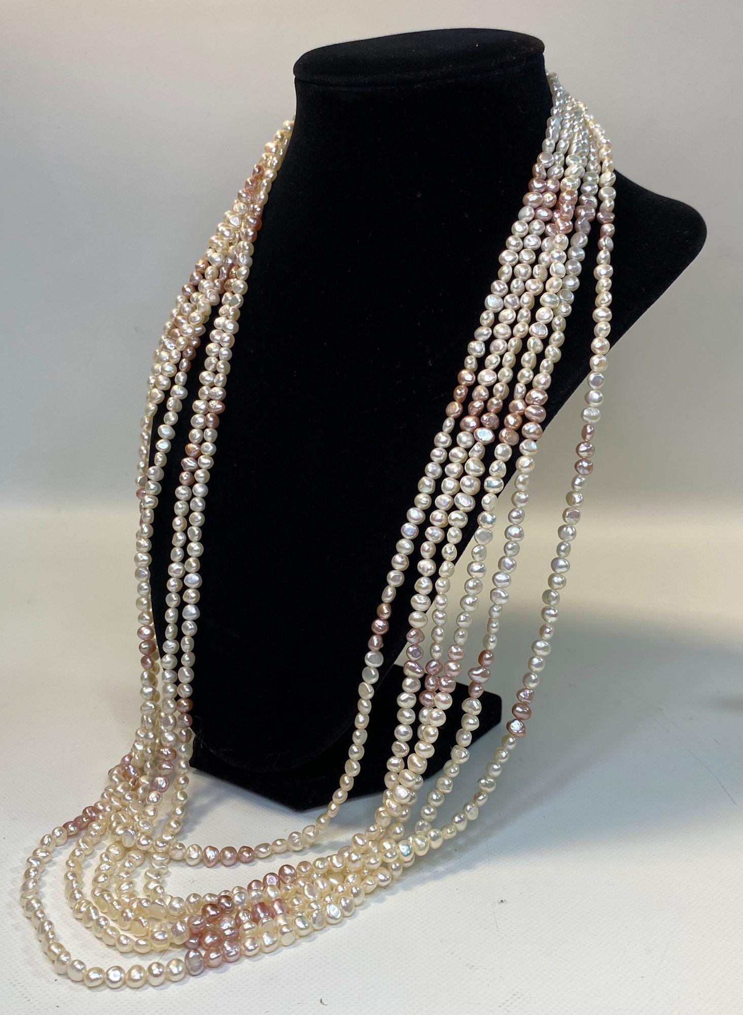 MULTI STRAND PEARL NECKLACE WITH 14KT GOLD CLASP ~ SIX (1 of 8)