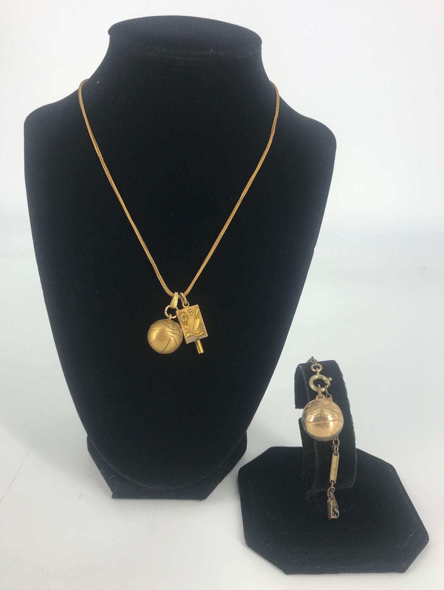 GOLD AND GOLD FILLED METAL BASKETBALL CHARMS ON VINTAGE: GOLD AND GOLD FILLED METAL BASKETBALL CHARMS ON VINTAGE G.F. FOBS/CHAINS ~ 10KT GOLD BASKET BALL CHARM (4.4 GRAMS TW) ENGRAVED, G.F. 1930 CITY CHAMPIONS BASKET BALL CHARM ON WHEAT CHAIN