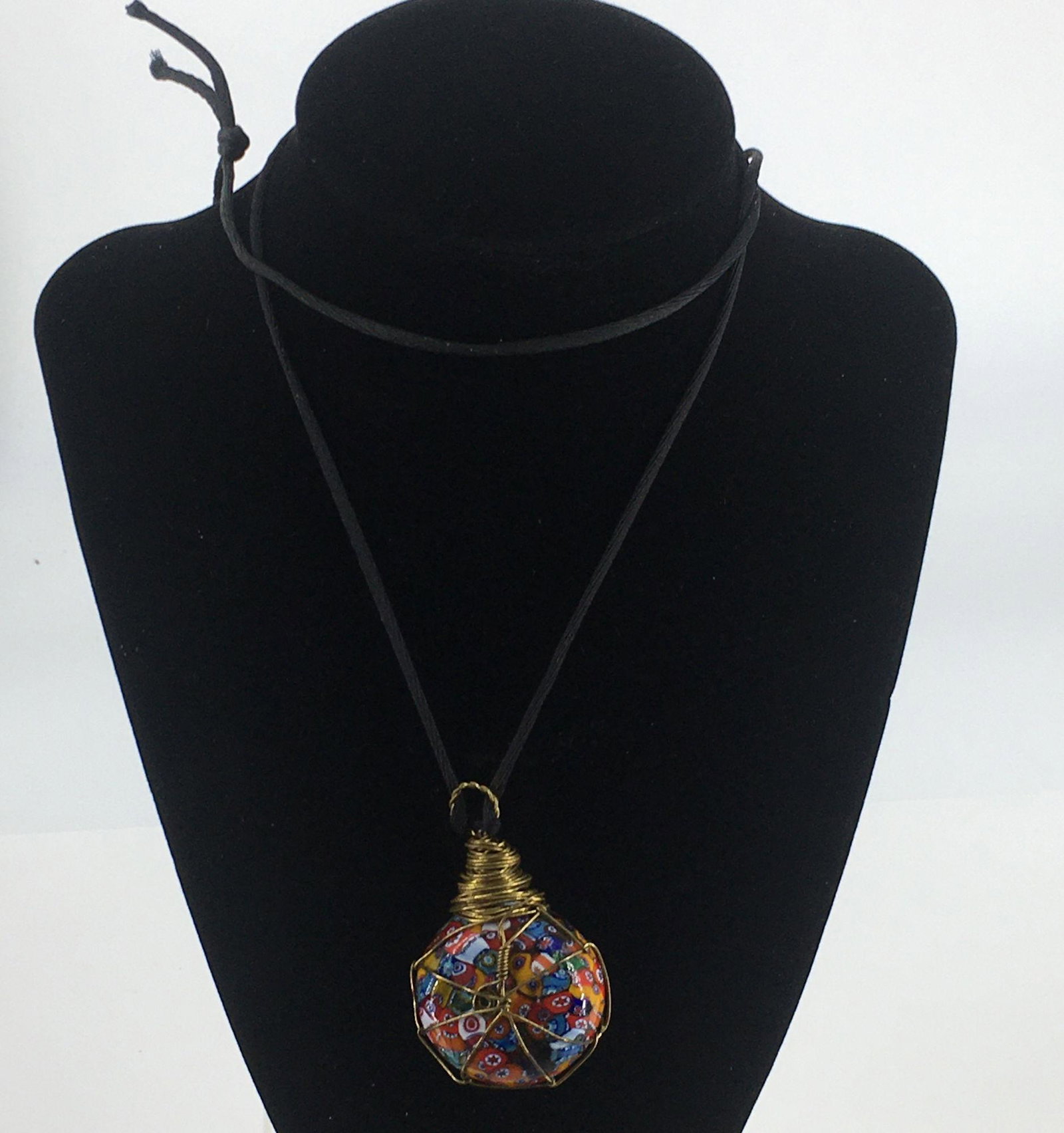 BLACK CORD FASHION NECKLACE WITH COLORFUL PENDANT (1 of 4)