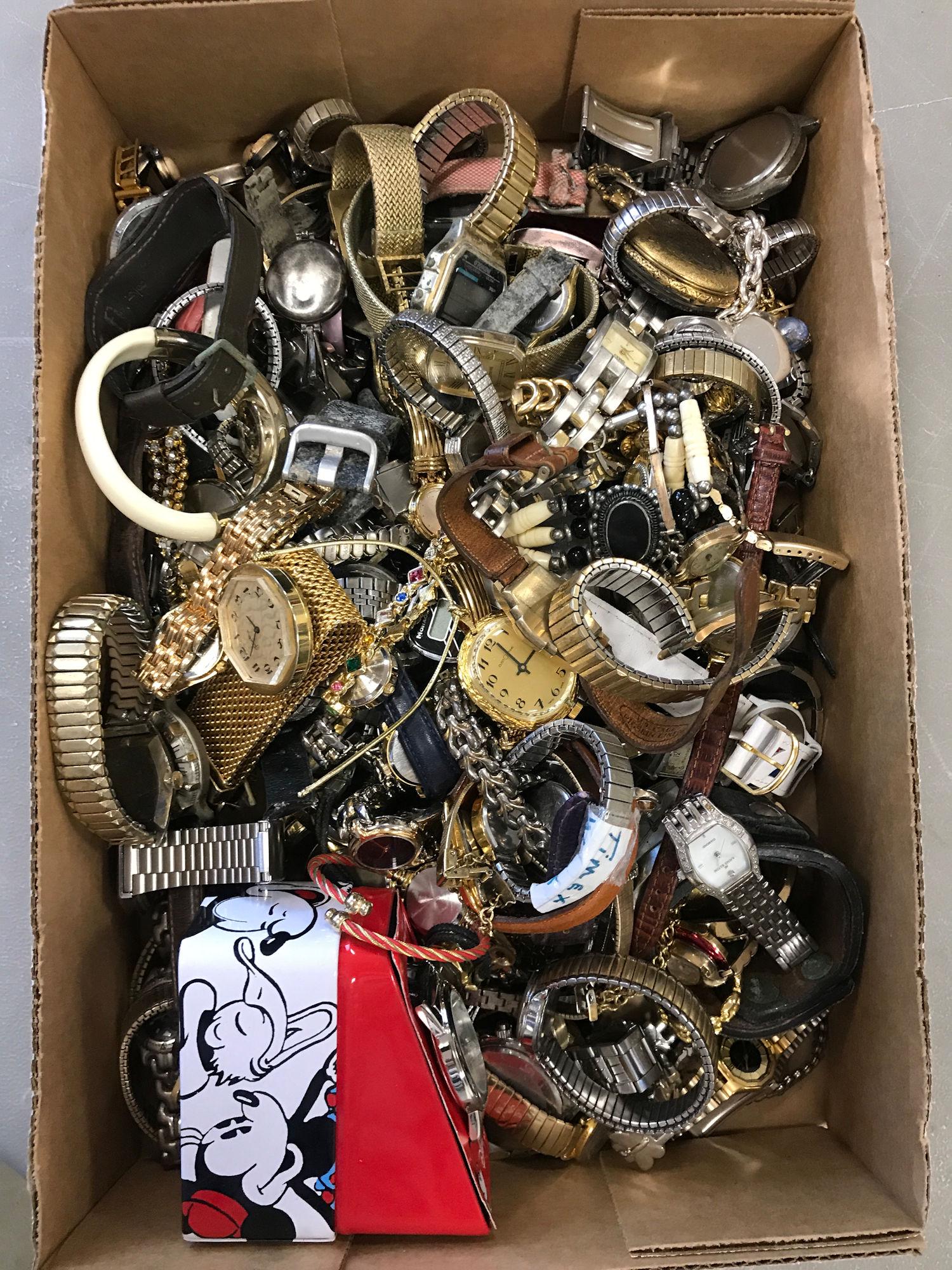 LARGE LOT FASHION WATCHES: LARGE LOT FASHION WATCHES ~ CONDITION UNKNOWN. SOME BROKEN, AND NON-WORKING. INCLUDES MICKEY MOUSE.