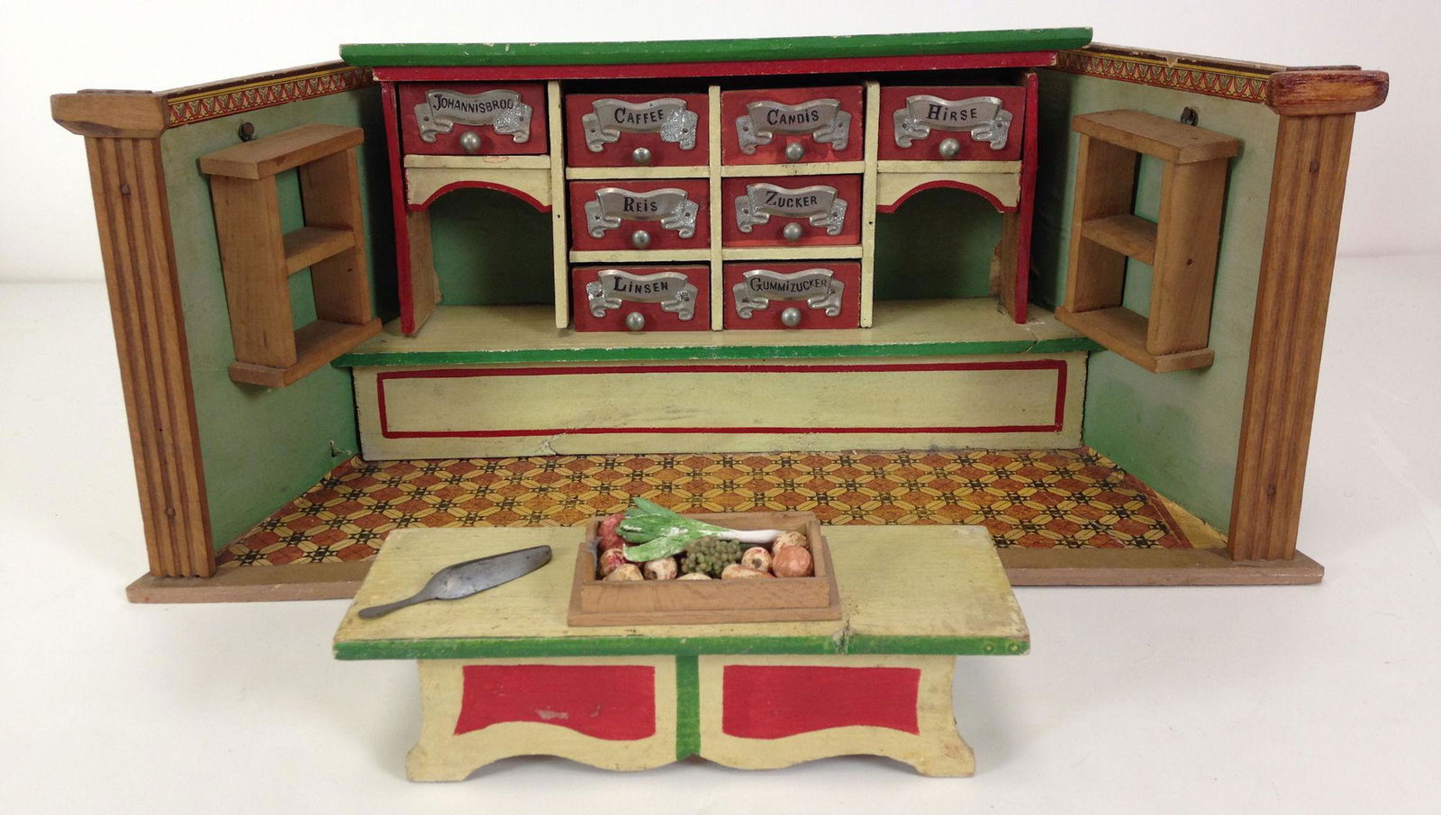 SMALL GERMAN GROCERY ROOM BOX. PAINTED WOOD WITH (1 of 3)