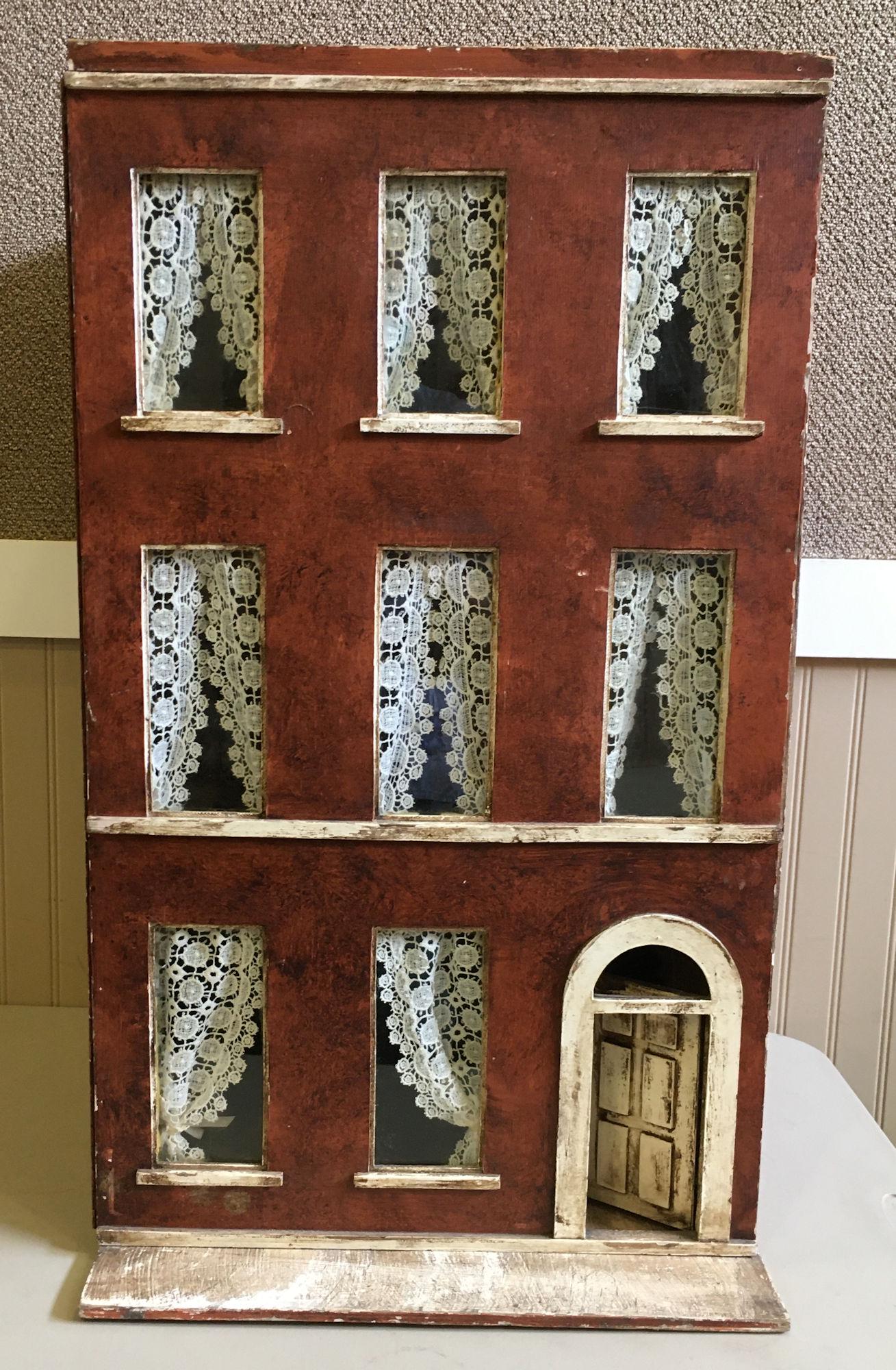 THREE STORY HOMEMADE DOLLHOUSE. FAUX PAINTED EXTERIOR (1 of 4)