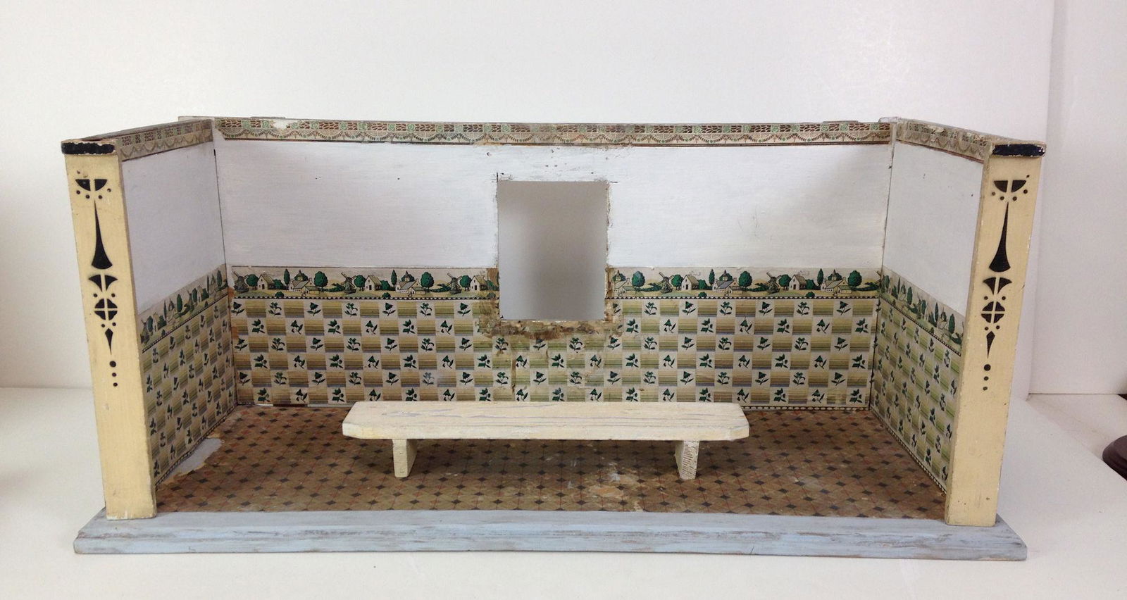 UNMARKED GERMAN ROOM BOX. PAINTED WOOD WITH (1 of 4)