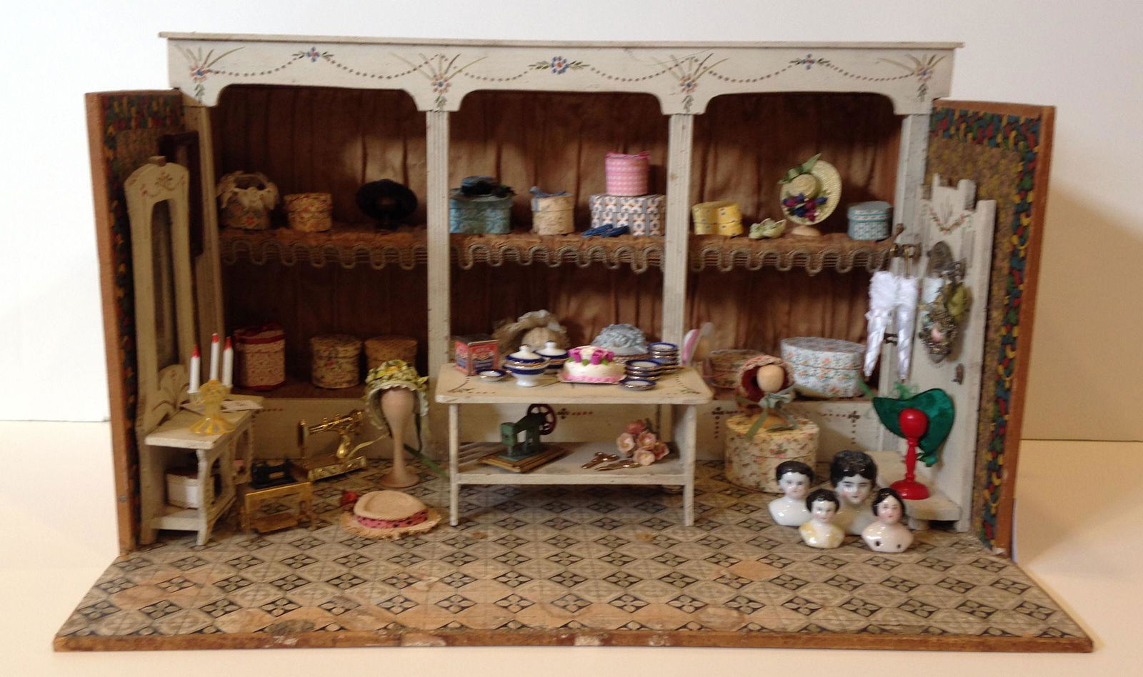 ANTIQUE MINIATURE MILLINER'S SHOP. UNMARKED, COMPLETE (1 of 7)
