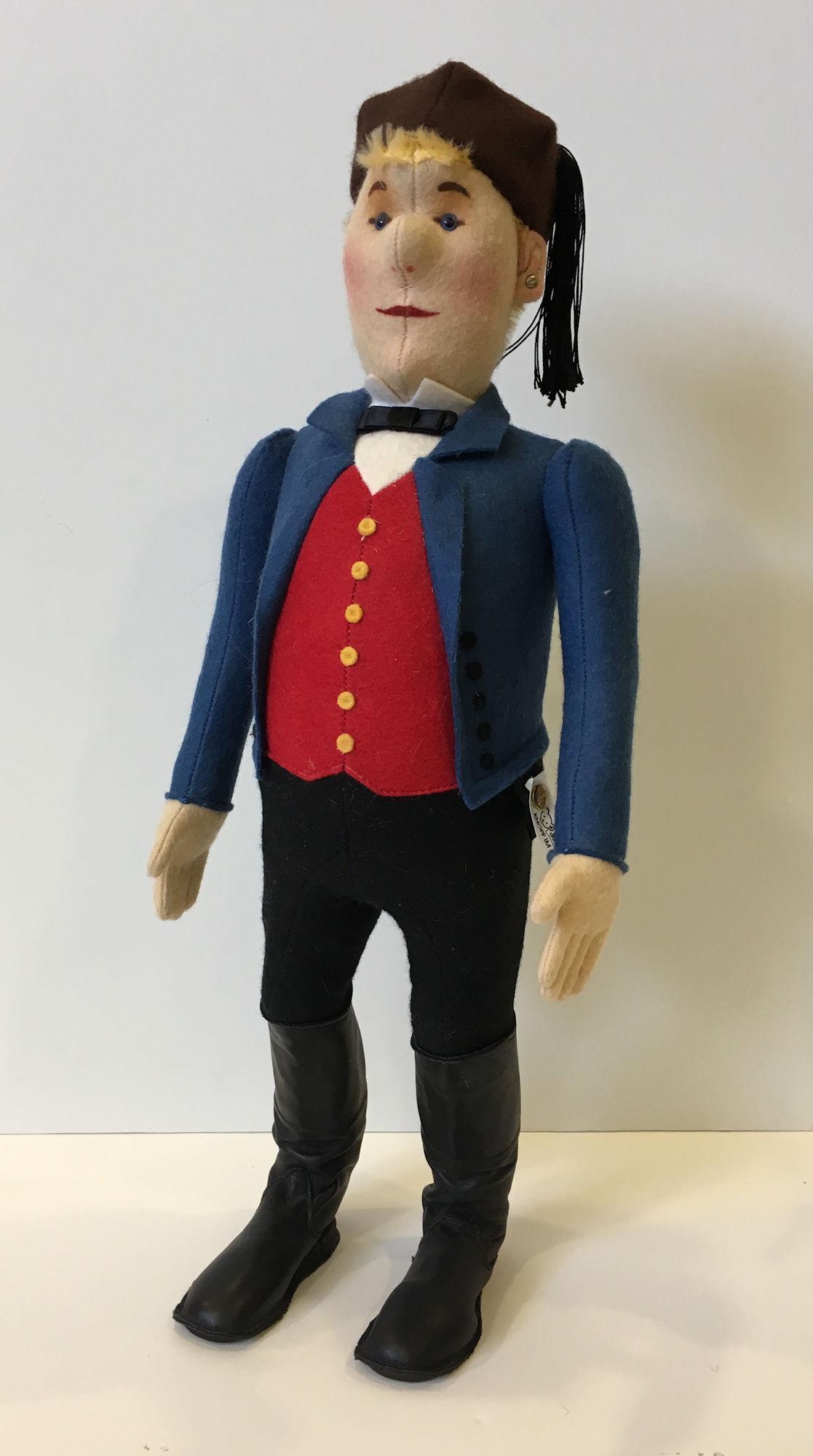 17" STEIFF REPLICA 1915 "PEASANT JORG". WOOL FELT: 17" STEIFF REPLICA 1915 "PEASANT JORG". WOOL FELT CENTER SEAM HEAD, APPLIED EARS, MOHAIR WIG, GLASS EYES, WOOL FELT BODY WITH DISK JOINTED ARMS AND LEGS. LIMITED EDITION #149. NO BOX OR COA.
