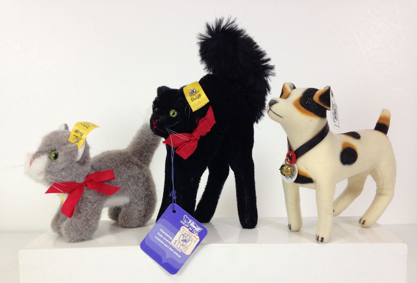 LOT (3) SMALL STEIFF ANIMALS. INCLUDES 6" TALL "BLACK (1 of 2)