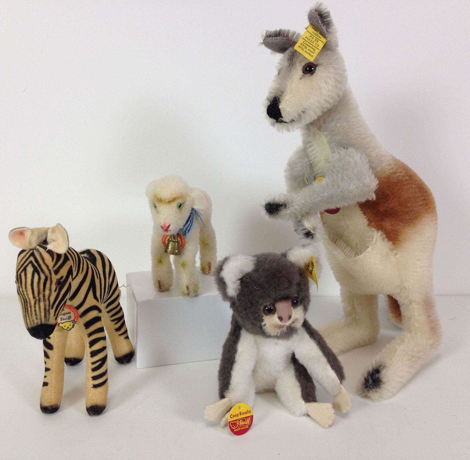 (4) STEIFF ANIMALS. INCLUDES 10 1/2" MOHAIR KANGAROO (1 of 2)