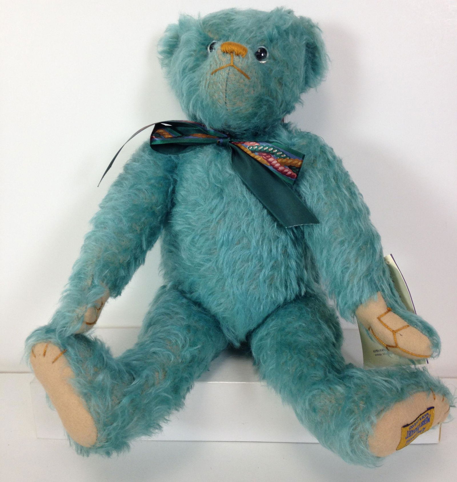 15" MERRYTHOUGHT "ALPHA FARNELL TURQUOISE" MOHAIR TEDDY (1 of 2)